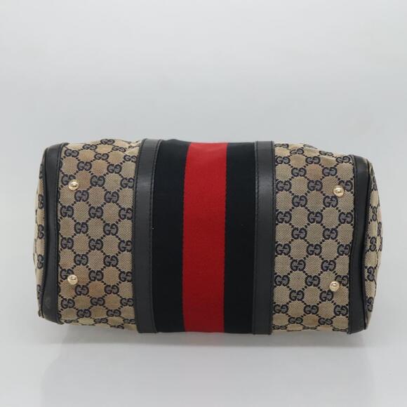 GUCCI GG Canvas Sherry Line Hand Bag Pvc Navy Gold - Picture 9 of 16